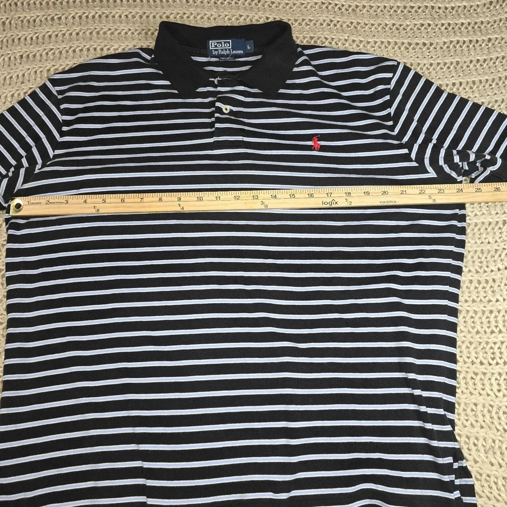 Polo Ralph Lauren Blue Stripe, Red Pony Polo Shirt Men's Large 100% Cotton